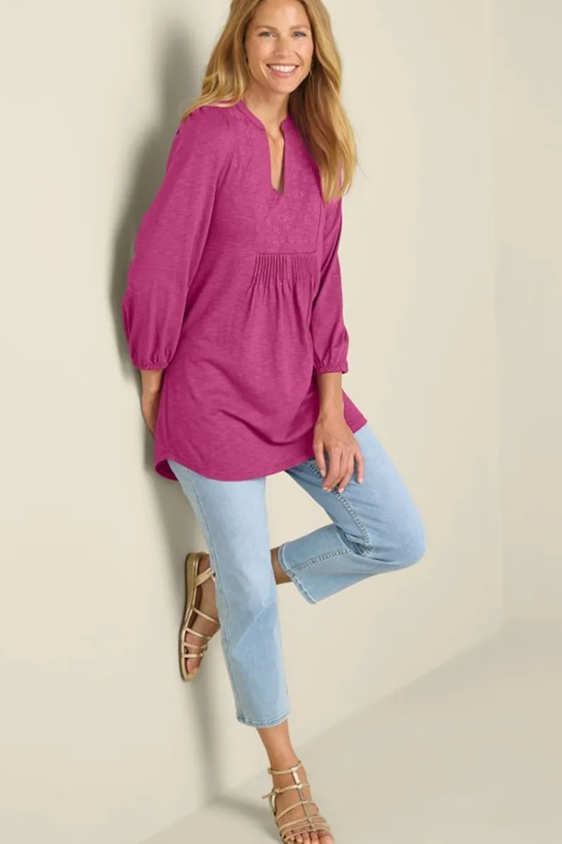 Soft Surroundings Mikaela Embroidered 3/4 Sleeve Tunic| Tops|Tunics & Leggings