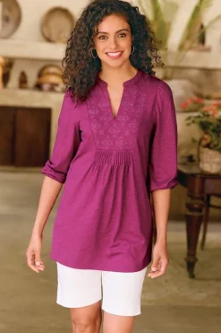 Soft Surroundings Mikaela Embroidered 3/4 Sleeve Tunic| Tops|Tunics & Leggings