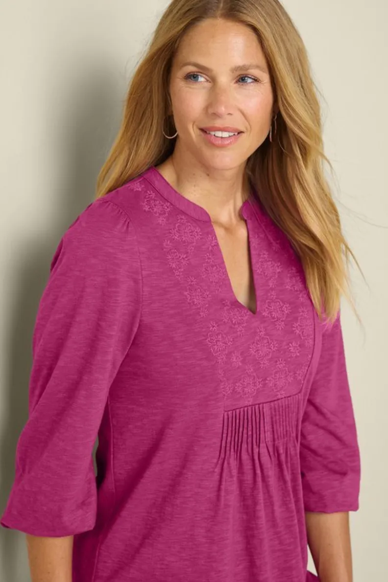 Soft Surroundings Mikaela Embroidered 3/4 Sleeve Tunic| Tops|Tunics & Leggings