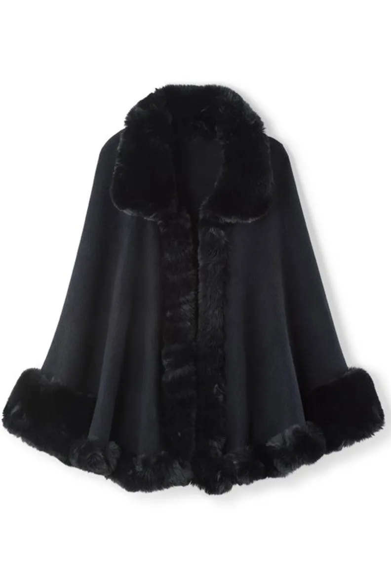 Soft Surroundings Mila Faux Fur Trim Cape| Scarves & Wraps