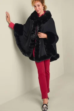 Soft Surroundings Mila Faux Fur Trim Cape| Scarves & Wraps