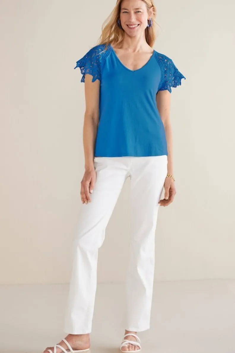 Soft Surroundings Nikita Lace Sleeve Tee| Tops
