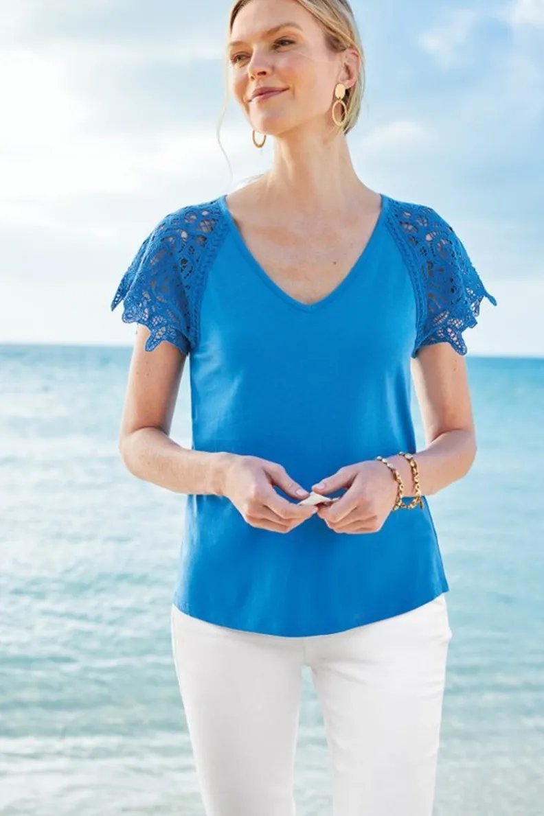 Soft Surroundings Nikita Lace Sleeve Tee| Tops