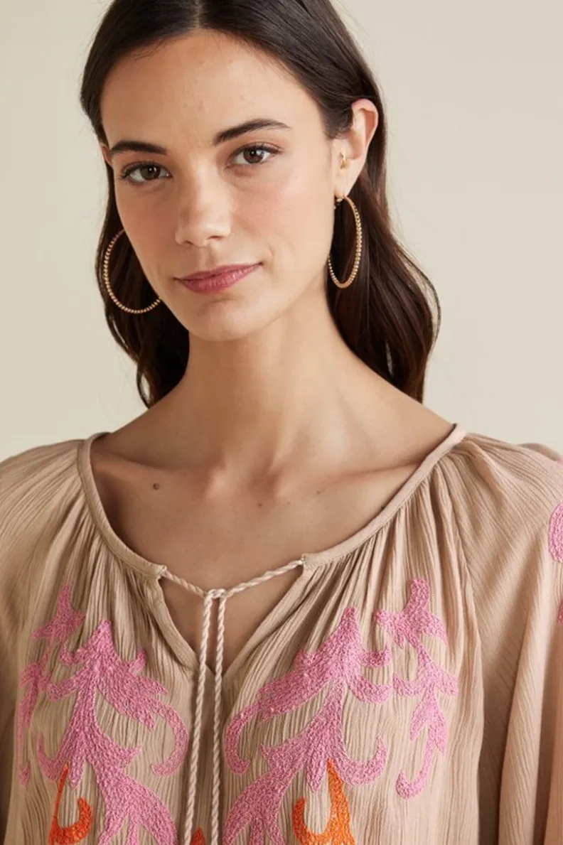 Soft Surroundings Noura Embroidered Gauze Pullover| Tops