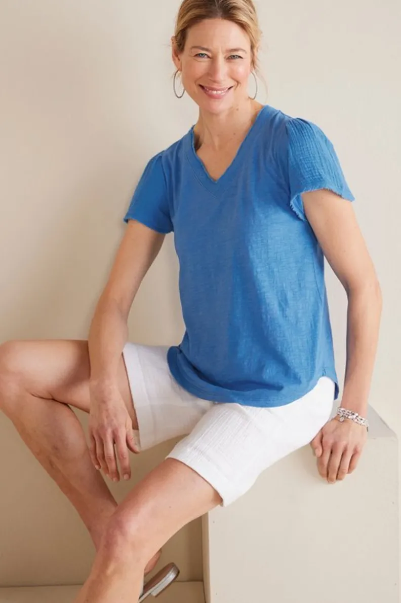 Soft Surroundings Philippa Gauze Sleeve Tee| Tops