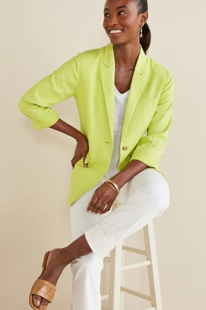 Soft Surroundings Portofino Linen Blend Boyfriend Blazer| Toppers|Dresses