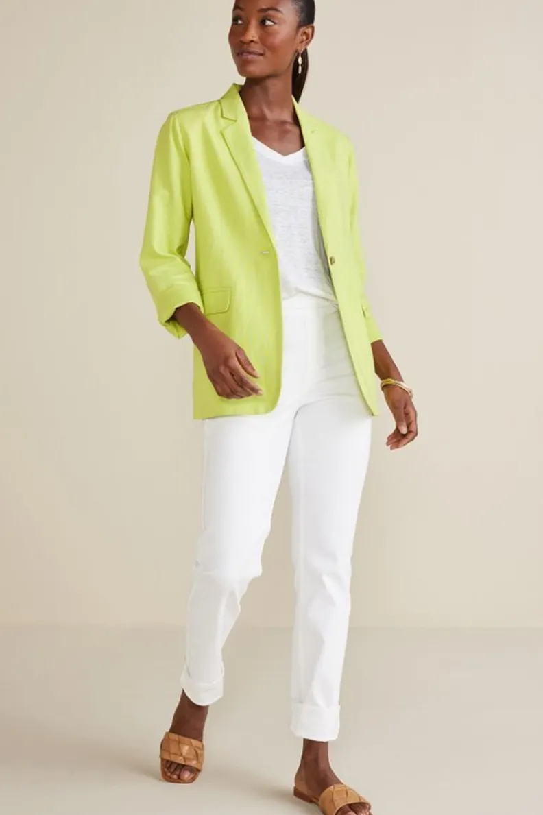 Soft Surroundings Portofino Linen Blend Boyfriend Blazer| Toppers|Dresses