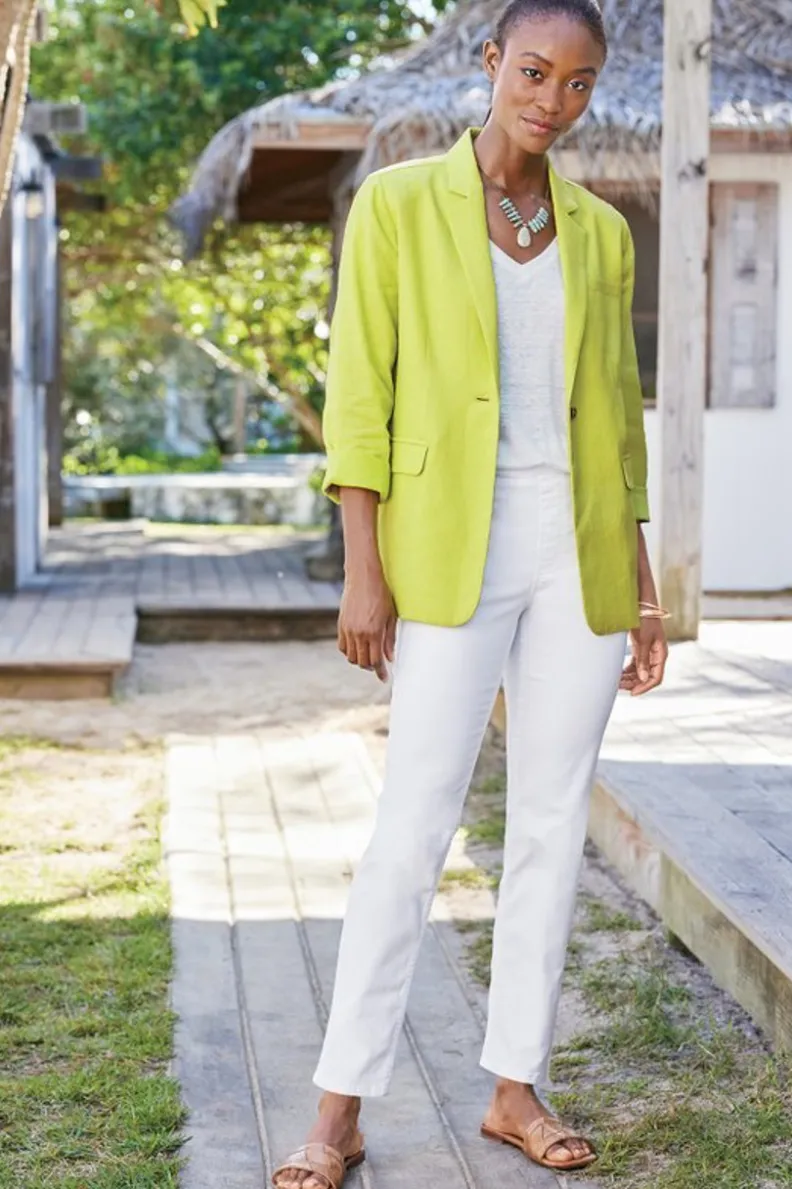 Soft Surroundings Portofino Linen Blend Boyfriend Blazer| Toppers|Dresses