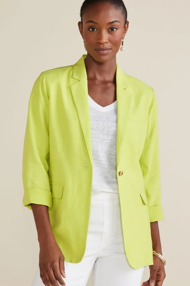 Soft Surroundings Portofino Linen Blend Boyfriend Blazer| Toppers|Dresses