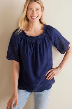 Soft Surroundings Rahma Eyelet Trimmed Tee| Tops