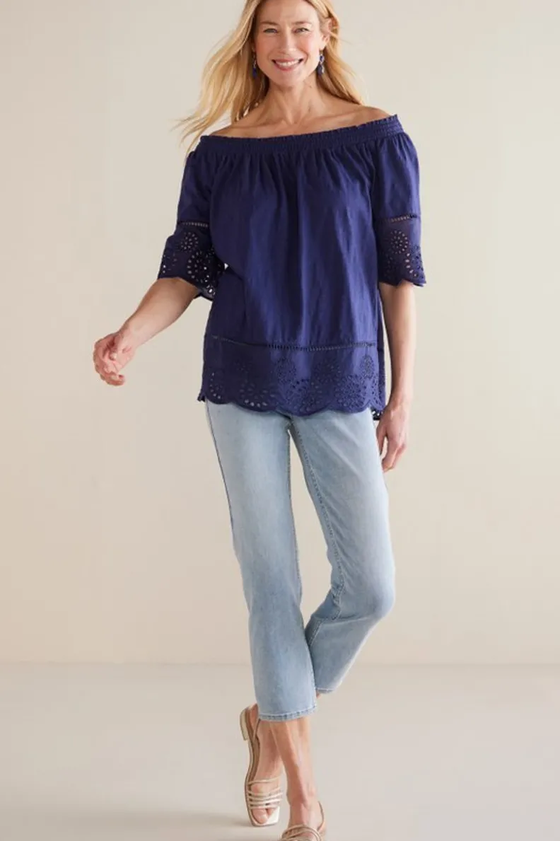 Soft Surroundings Rahma Eyelet Trimmed Tee| Tops