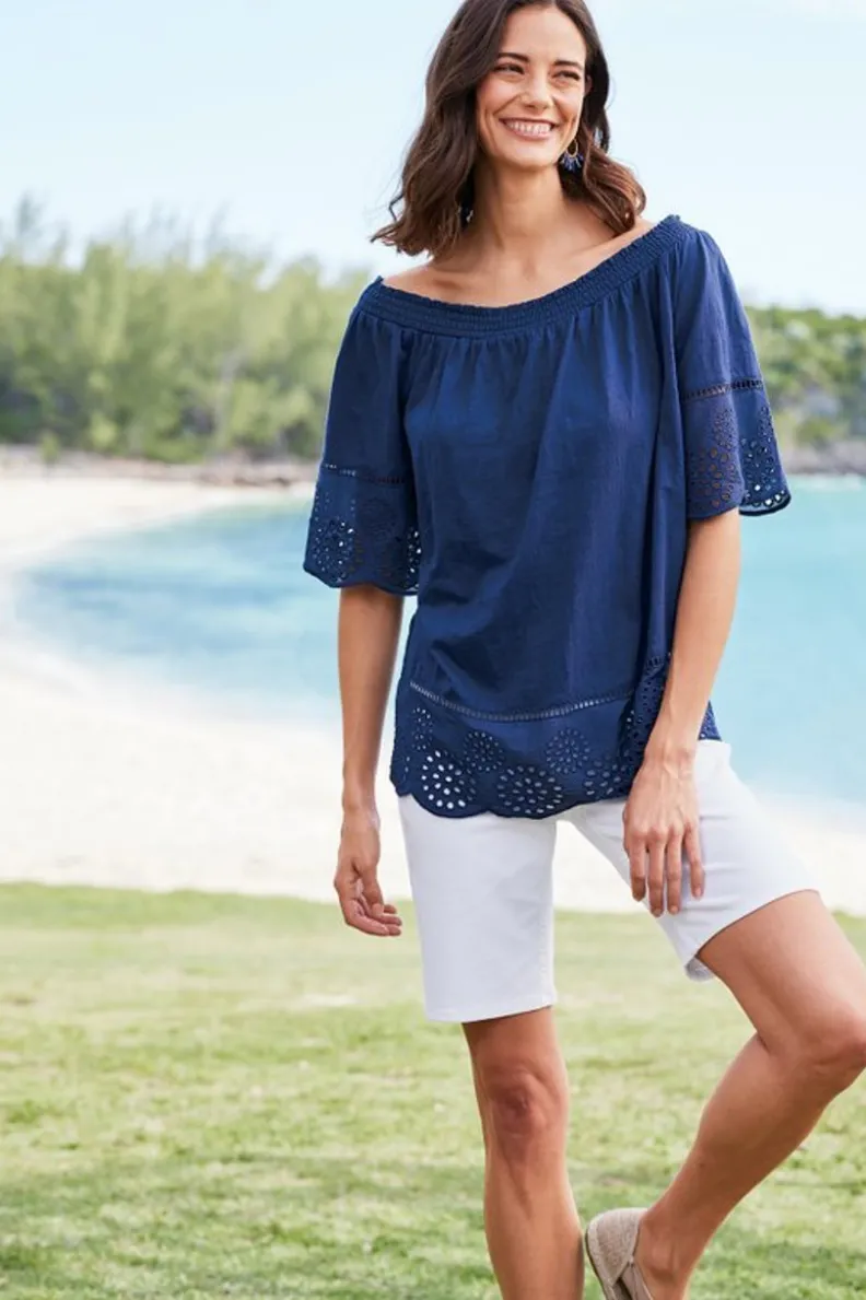 Soft Surroundings Rahma Eyelet Trimmed Tee| Tops