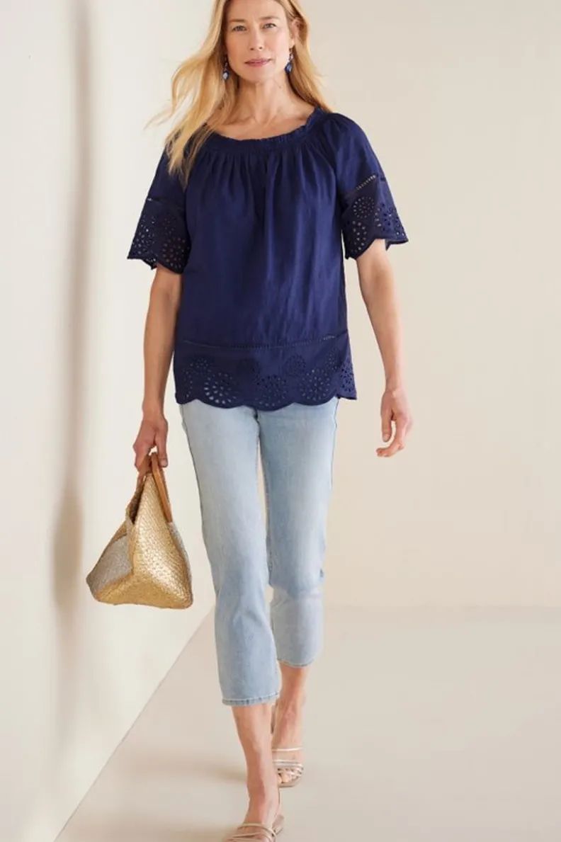 Soft Surroundings Rahma Eyelet Trimmed Tee| Tops