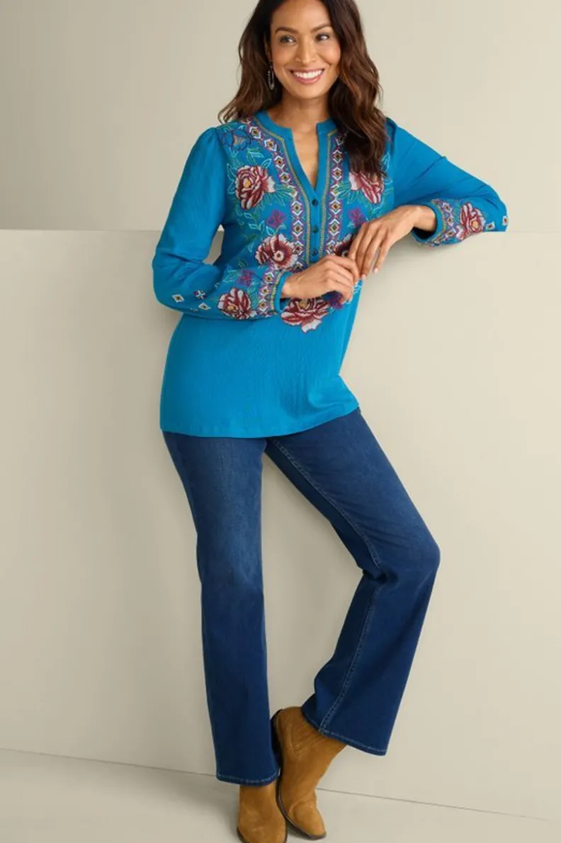 Soft Surroundings Riva Embroidered Knit Gauze Top| Tops
