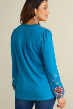 Soft Surroundings Riva Embroidered Knit Gauze Top| Tops
