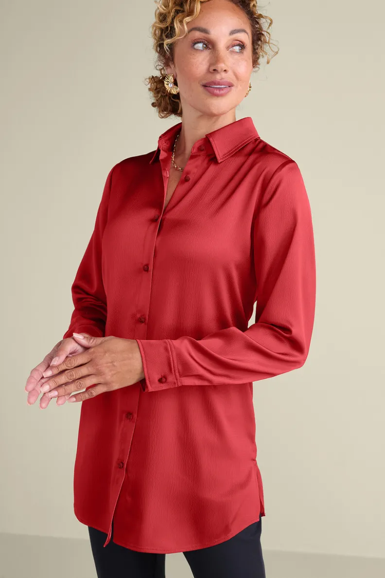 Soft Surroundings Satin Boyfriend Shirt| Tops