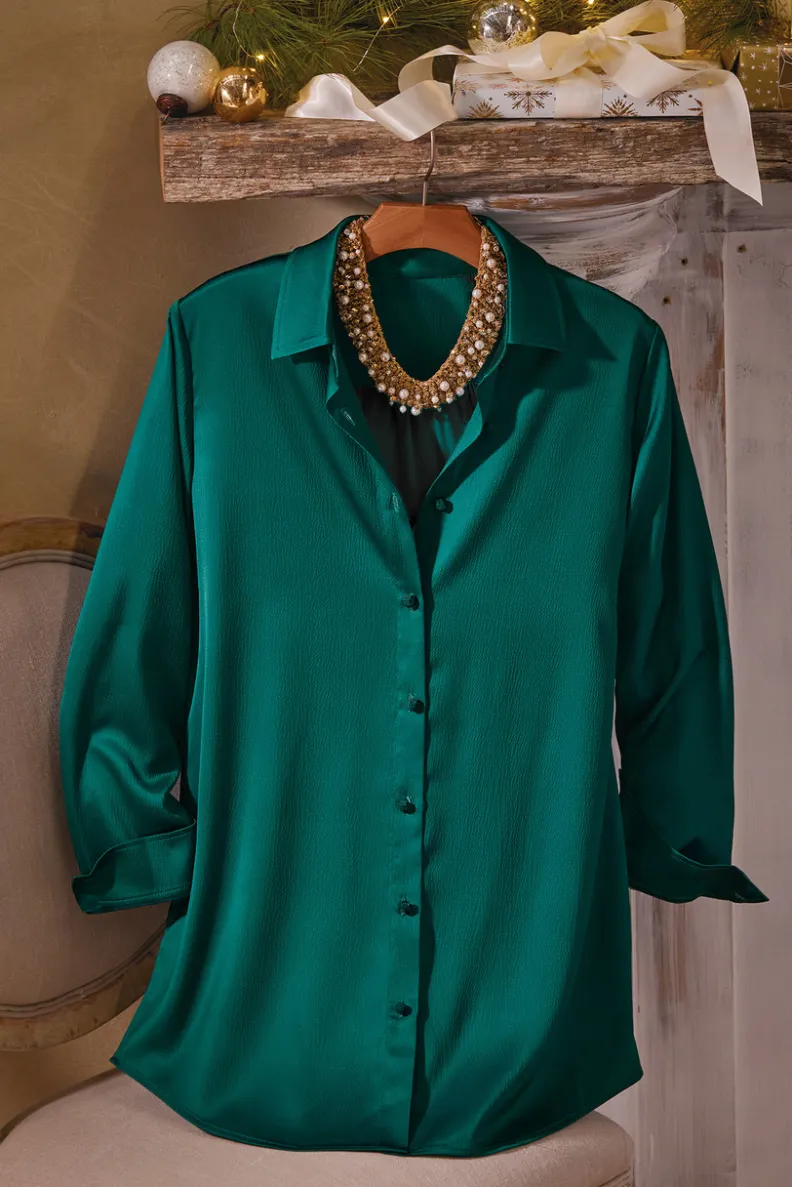 Soft Surroundings Satin Boyfriend Shirt| Tops