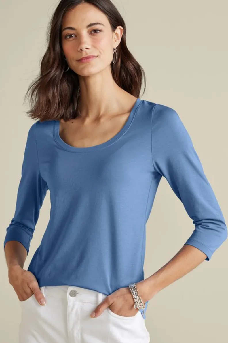 Soft Surroundings Soft Essential Supima 3/4 Sleeve Tee I| Tops