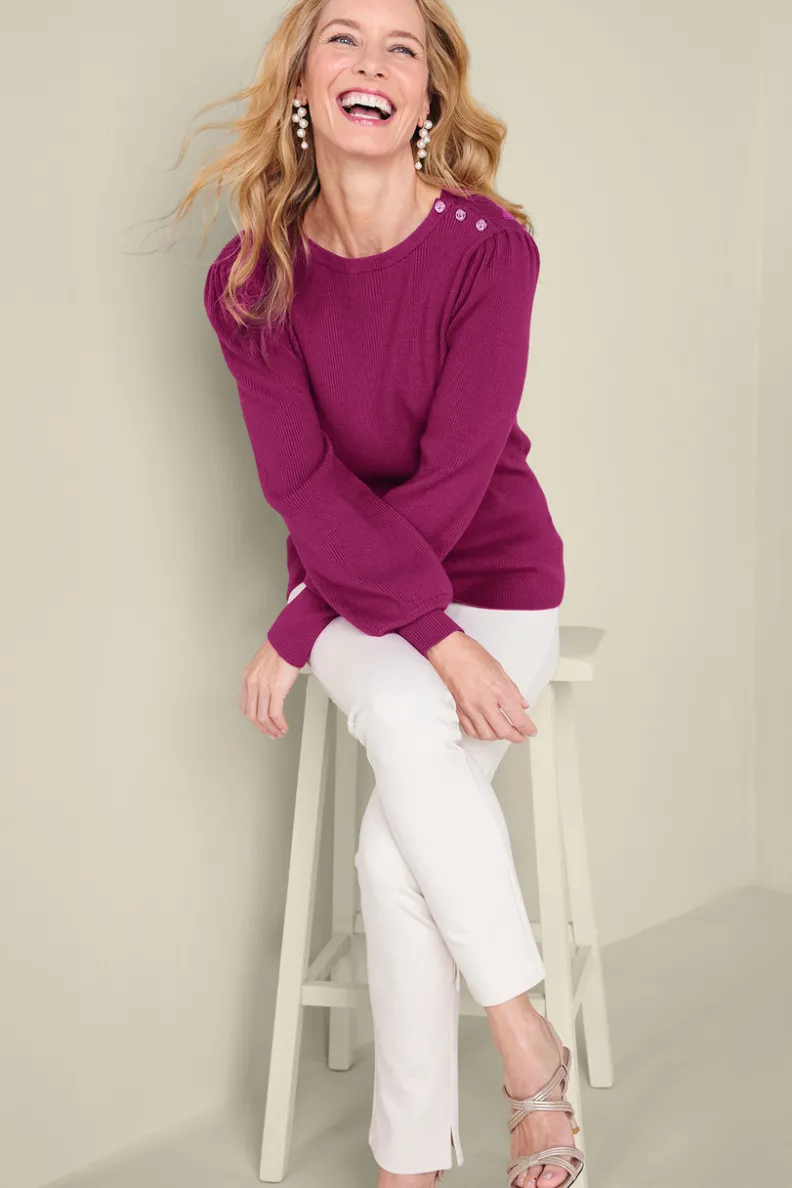 Soft Surroundings Tyla Button Shoulder Sweater| Tops|Sweaters & Cardigans
