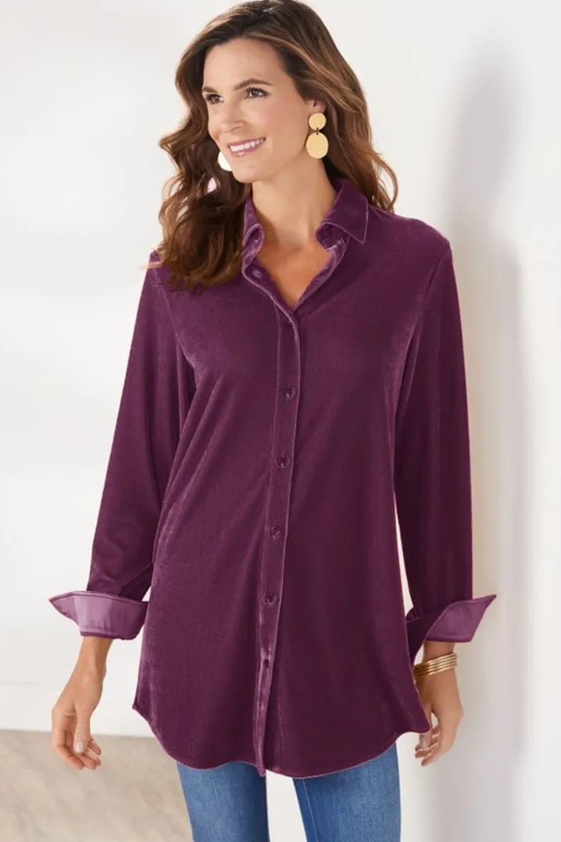 Soft Surroundings Velvet Boyfriend Tunic Shirt| Tops|Tunics & Leggings