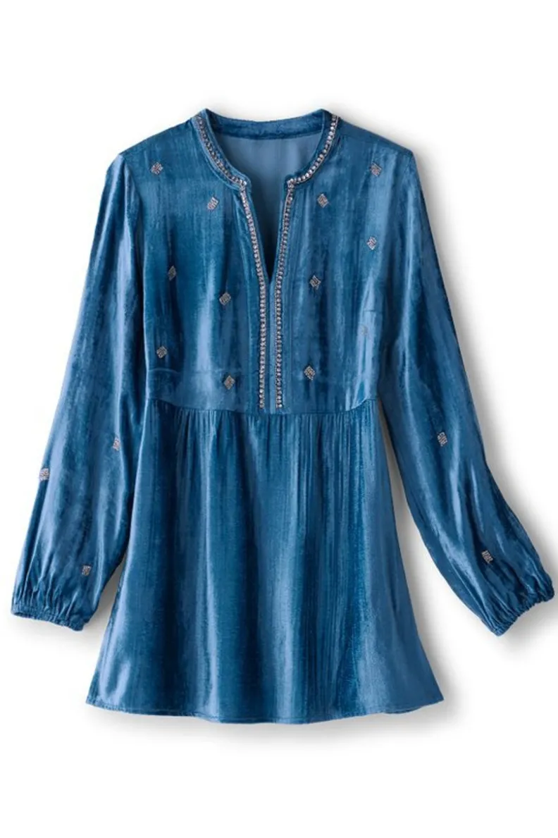 Soft Surroundings Verna Embellished Velvet Tunic| Tops