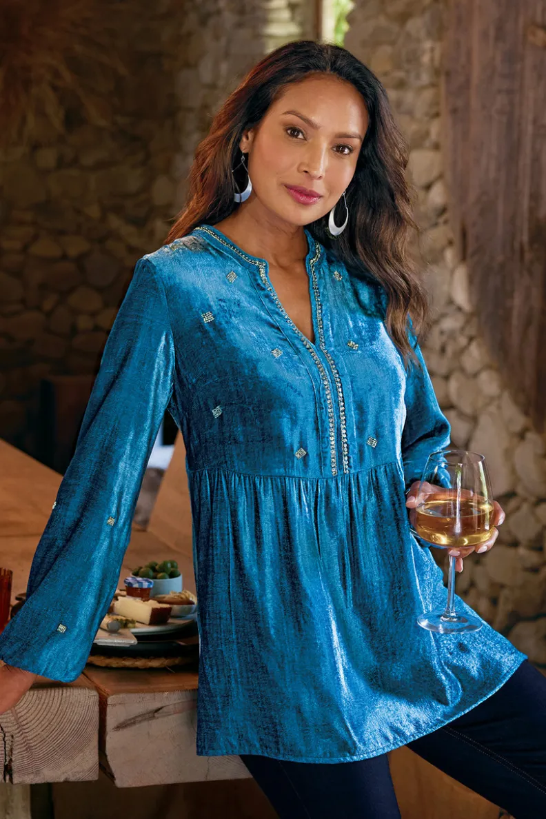 Soft Surroundings Verna Embellished Velvet Tunic| Tops