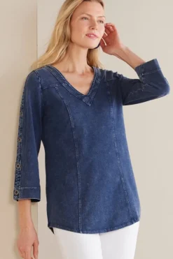 Soft Surroundings Wilma Washed Knit Denim Tunic| Tops|Tunics & Leggings