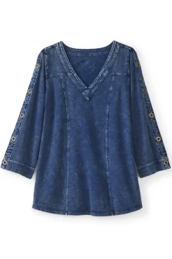 Soft Surroundings Wilma Washed Knit Denim Tunic| Tops|Tunics & Leggings