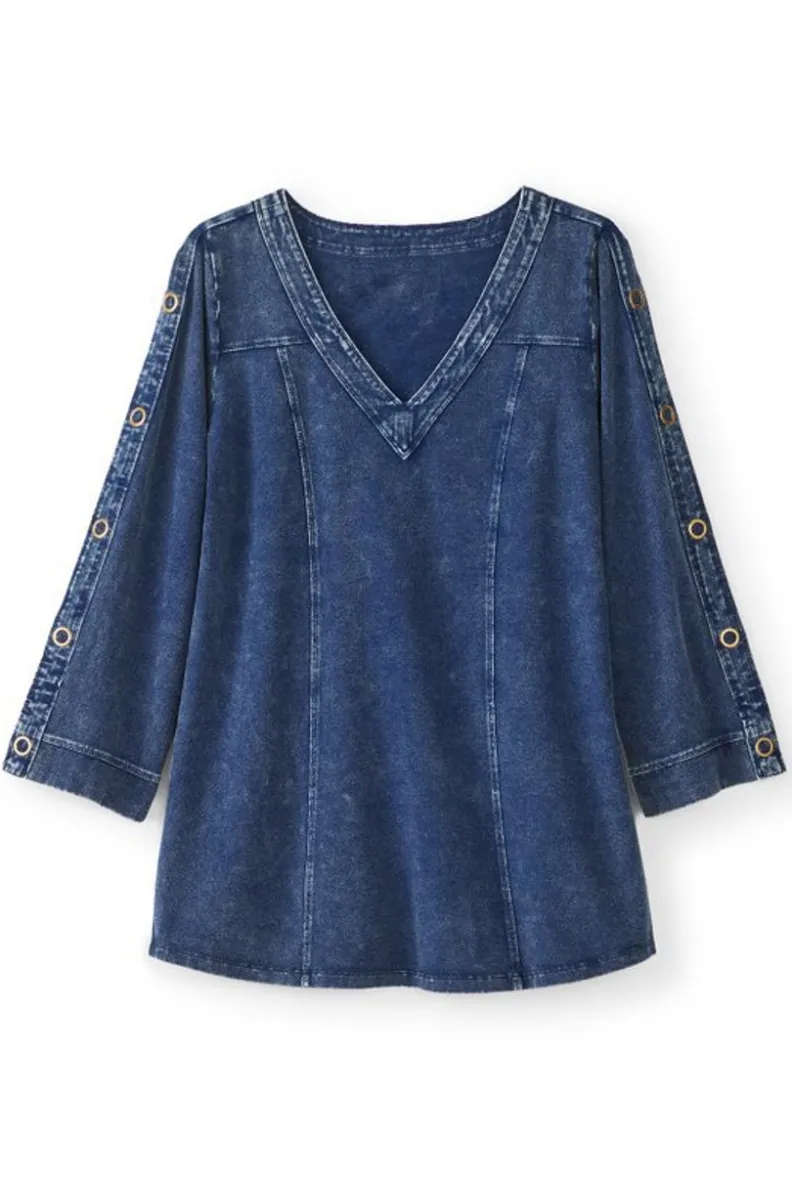 Soft Surroundings Wilma Washed Knit Denim Tunic| Tops|Tunics & Leggings