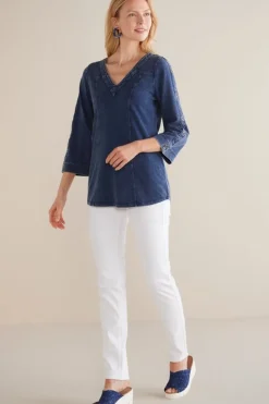 Soft Surroundings Wilma Washed Knit Denim Tunic| Tops|Tunics & Leggings