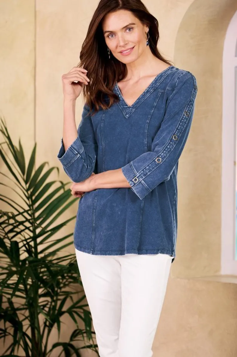 Soft Surroundings Wilma Washed Knit Denim Tunic| Tops|Tunics & Leggings