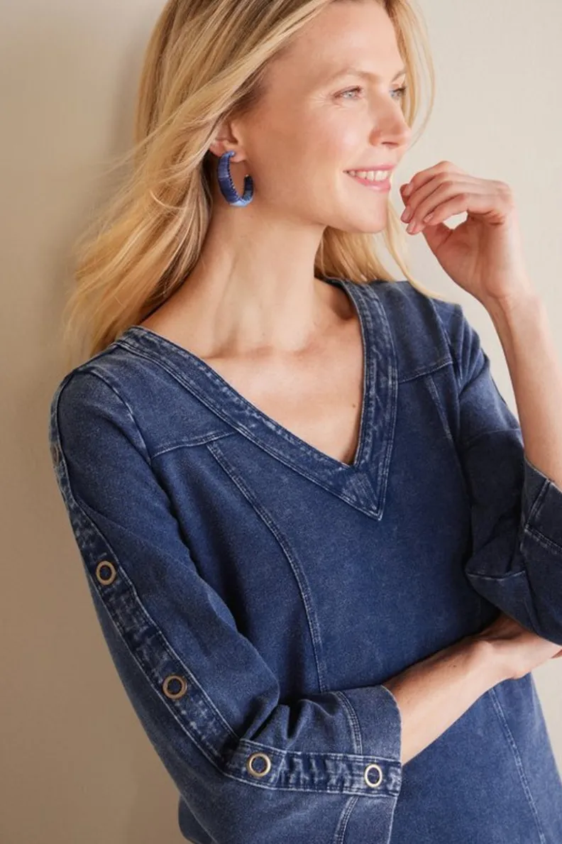 Soft Surroundings Wilma Washed Knit Denim Tunic| Tops|Tunics & Leggings